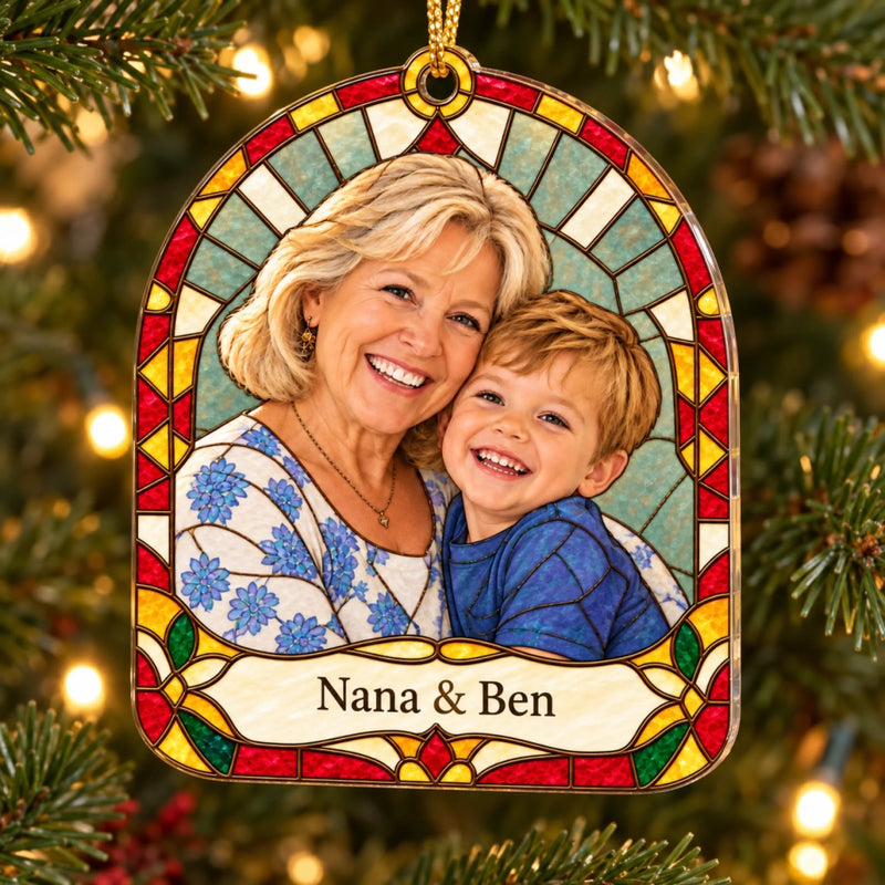 Custom Stained Glass Photo Family Christmas Gifts - Personalized Acrylic Ornament