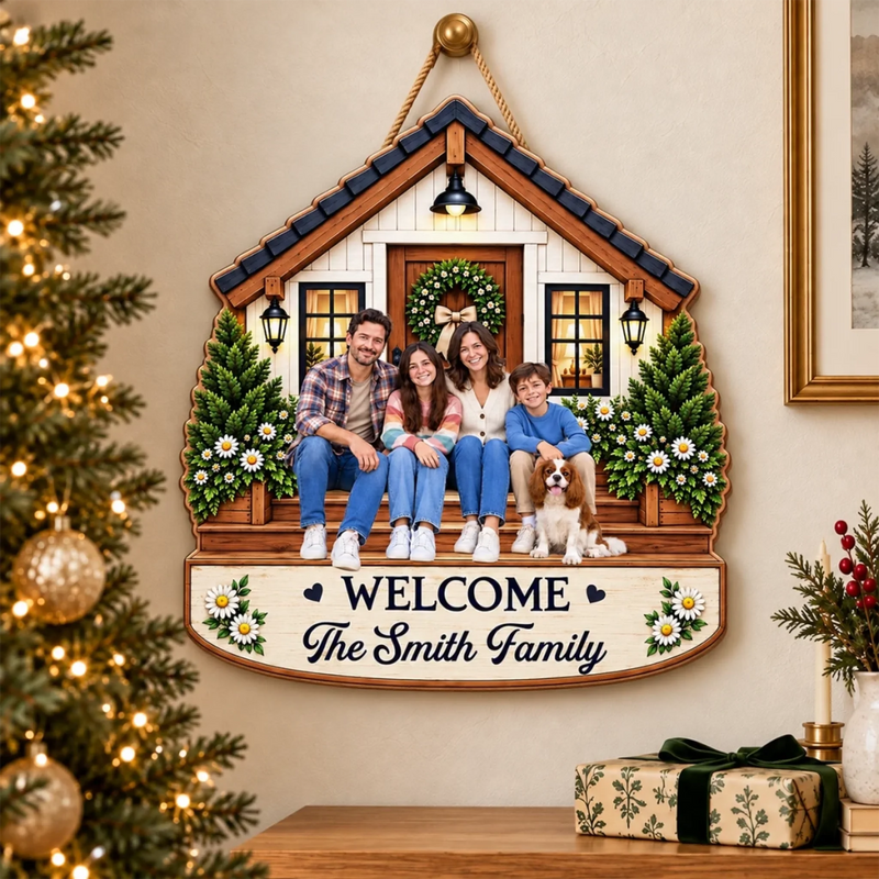 Custom Family Photo Welcome Home Decor Gifts For Family - Personalized Wood Sign