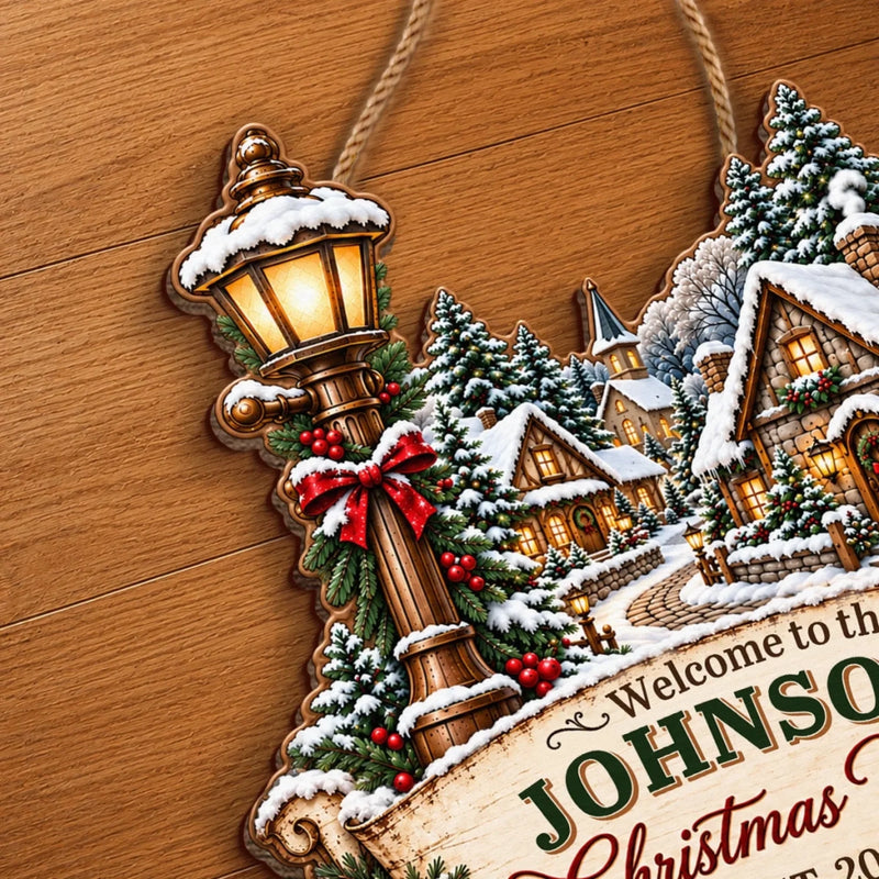 Custom Family Name Christmas Village Welcome Sign Gifts For Family - Personalized Wood Sign
