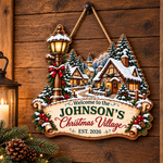 Custom Family Name Christmas Village Welcome Sign Gifts For Family - Personalized Wood Sign