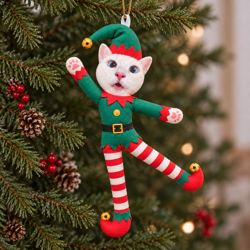 Custom Photo Face Christmas Elf Funny Gifts For Family, Pet Lovers - Personalized Poseable Plush Doll Ornament