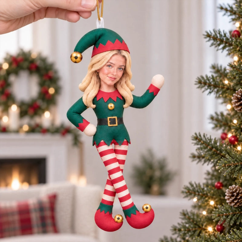 Custom Photo Face Christmas Elf Funny Gifts For Family, Pet Lovers - Personalized Poseable Plush Doll Ornament