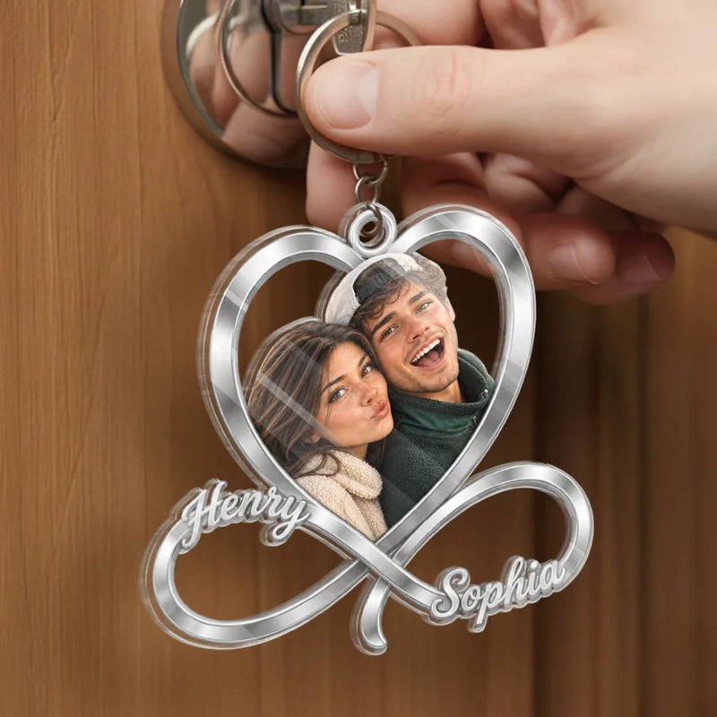 Custom Photo Infinity Heart Romantic Gifts For Couples - Personalized Shaped Acrylic Keychain