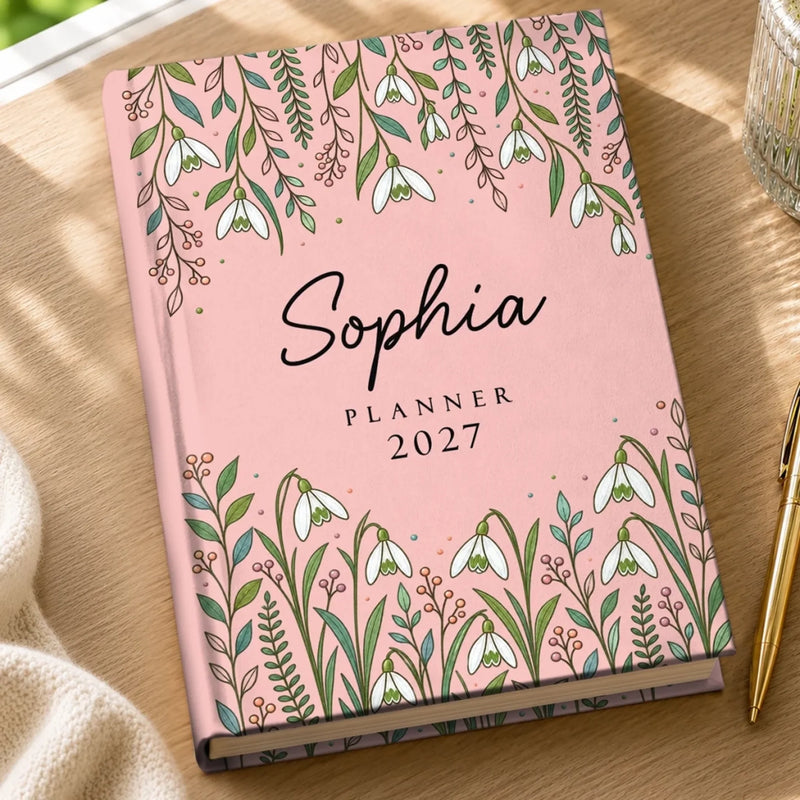 Custom Name Birth Month Flower Planner 2027 Gifts For Women - Personalized Hardcover Journal