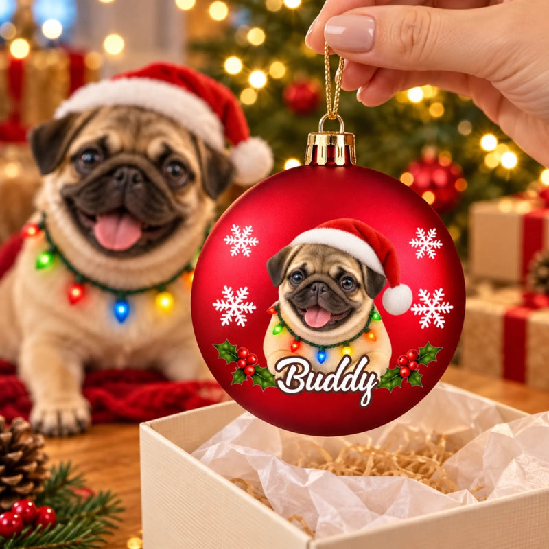 Custom Pet Photo Christmas Dog Cat Lover Gifts - Personalized Full Wrap Ball Ornament