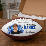Custom Photo Football Star Gifts for Son, Grandson - Personalized Leather Football