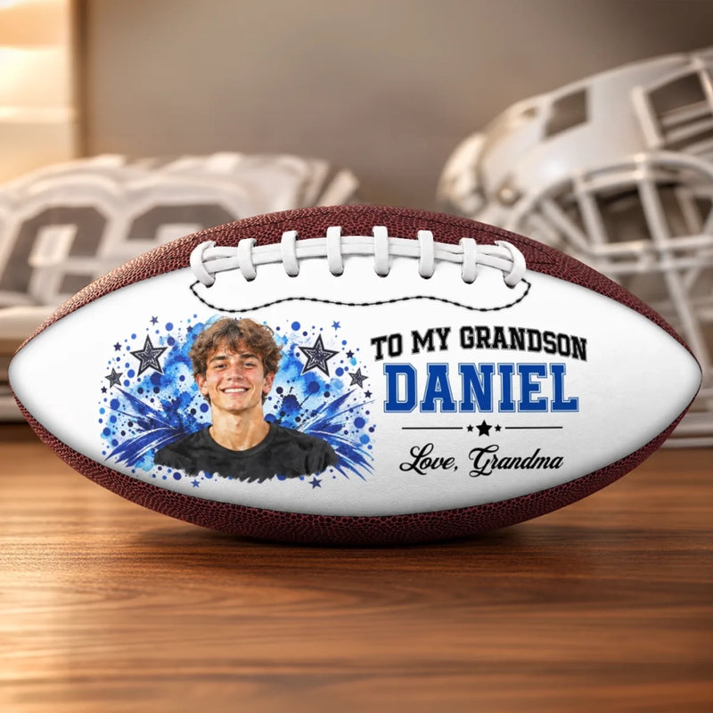 Custom Photo Football Star Gifts for Son, Grandson - Personalized Leather Football