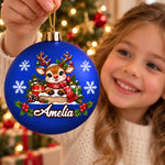 Custom Name Santa Reindeer Gingerbread Christmas Gifts For Family - Personalized Full Wrap Ball Ornament
