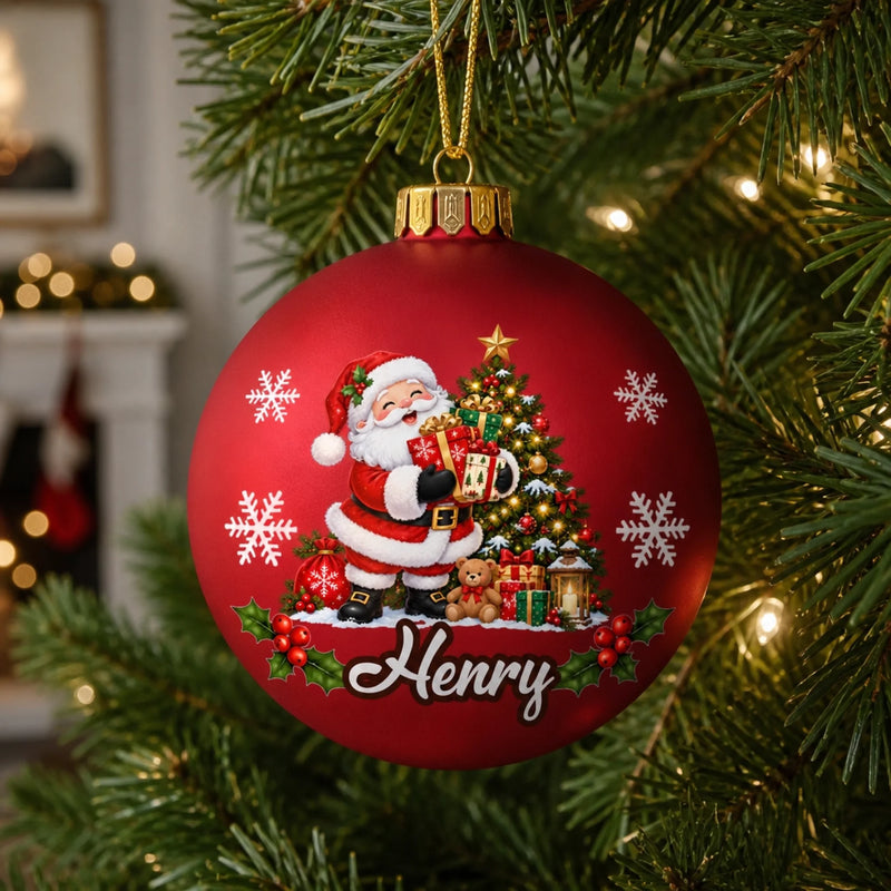 Custom Name Santa Reindeer Gingerbread Christmas Gifts For Family - Personalized Full Wrap Ball Ornament