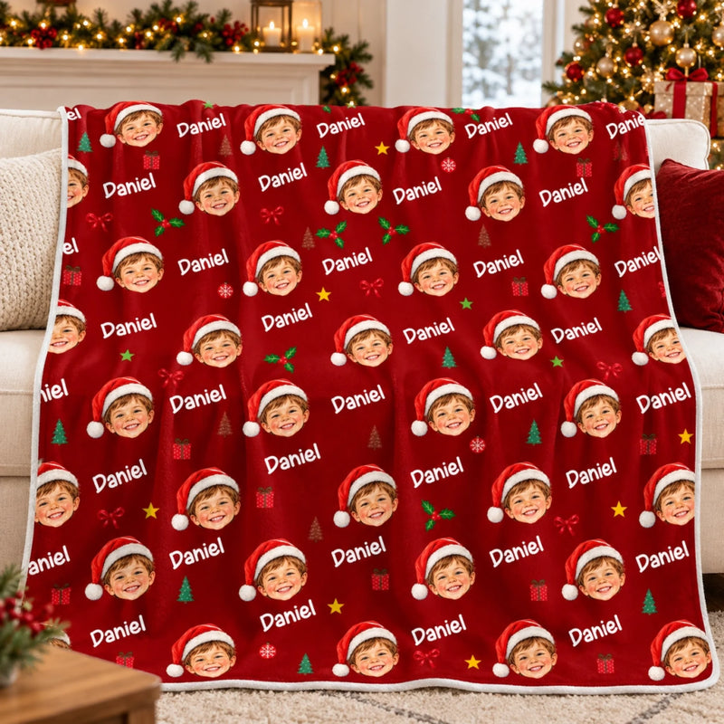 Custom Photo Christmas Santa Hat Gifts For Kids - Personalized Blanket