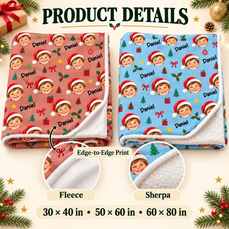 Custom Photo Christmas Santa Hat Gifts For Kids - Personalized Blanket