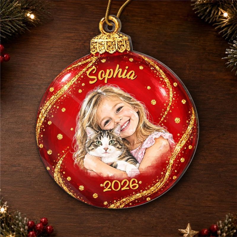 Custom Photo Name Christmas Keepsake Gifts for Kids - Personalized Acrylic Ornament