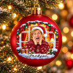 Custom Photo Name Christmas Gifts for Kids - Personalized Full Wrap Ball Ornament
