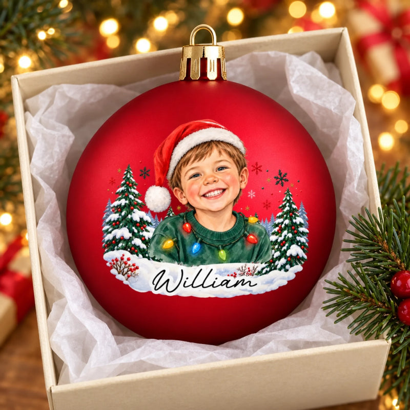Custom Photo and Name Christmas Tree Gifts for Kids - Personalized Full Wrap Ball Ornament