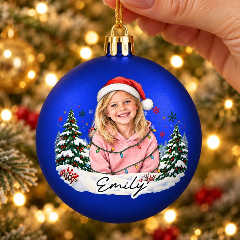 Custom Photo and Name Christmas Tree Gifts for Kids - Personalized Full Wrap Ball Ornament
