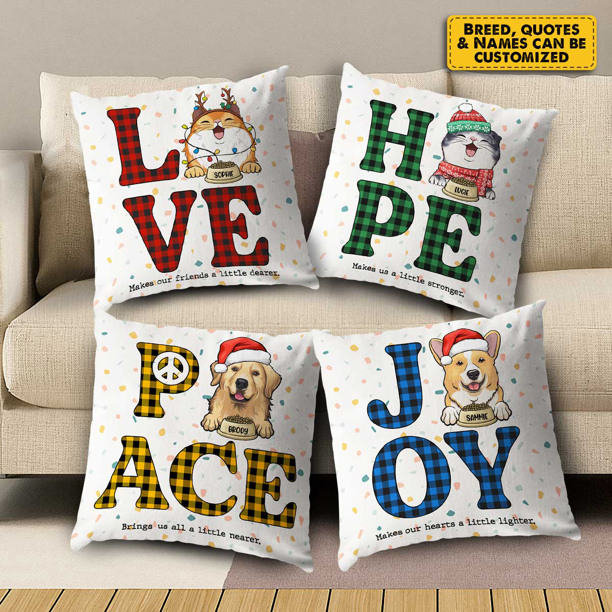 Hope, Joy, Love And Peace - Personalized Pillow Case.