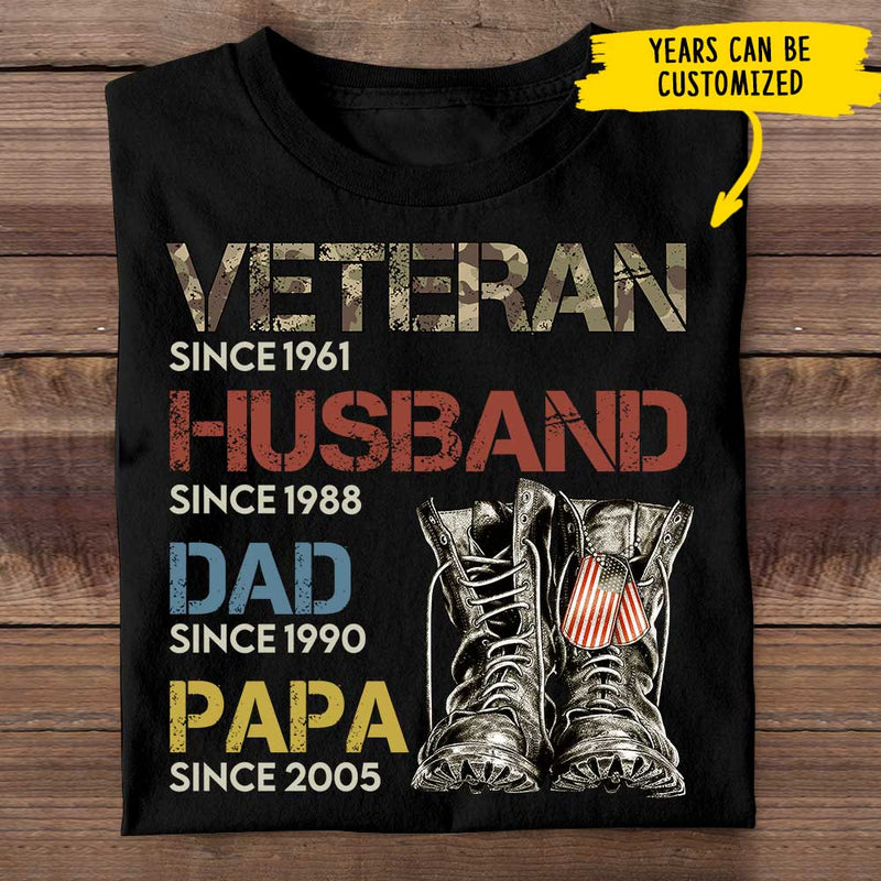 Veteran Papa Since - Gift For 4th Of July - Personalized Unisex T-Shirt