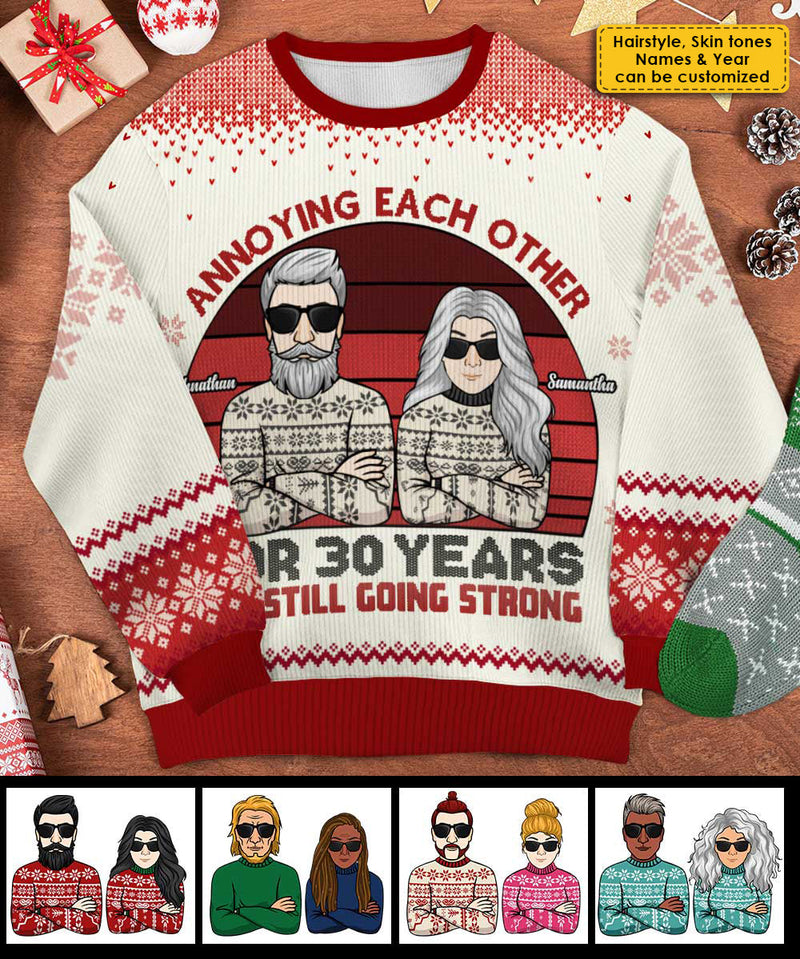 Annoying Each Other For Many Years And Still Going Strong - Gift For Couples, Personalized Custom Unisex Ugly Christmas Sweatshirt, Wool Sweatshirt, All-Over-Print Sweatshirt