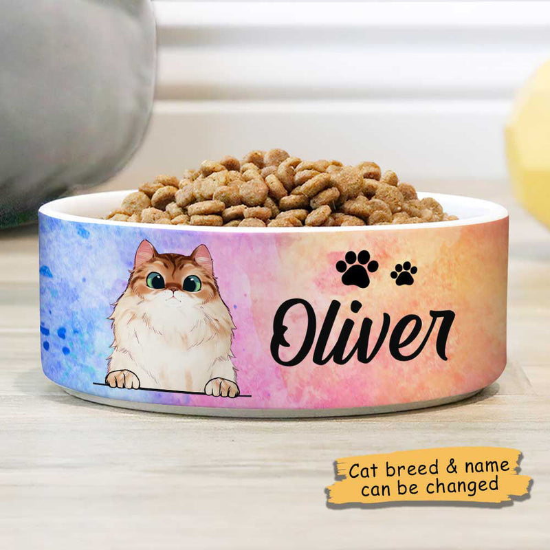 Galaxy Watercolor, Gift For Cat Lovers - Personalized Custom Ceramic Cat Bowls