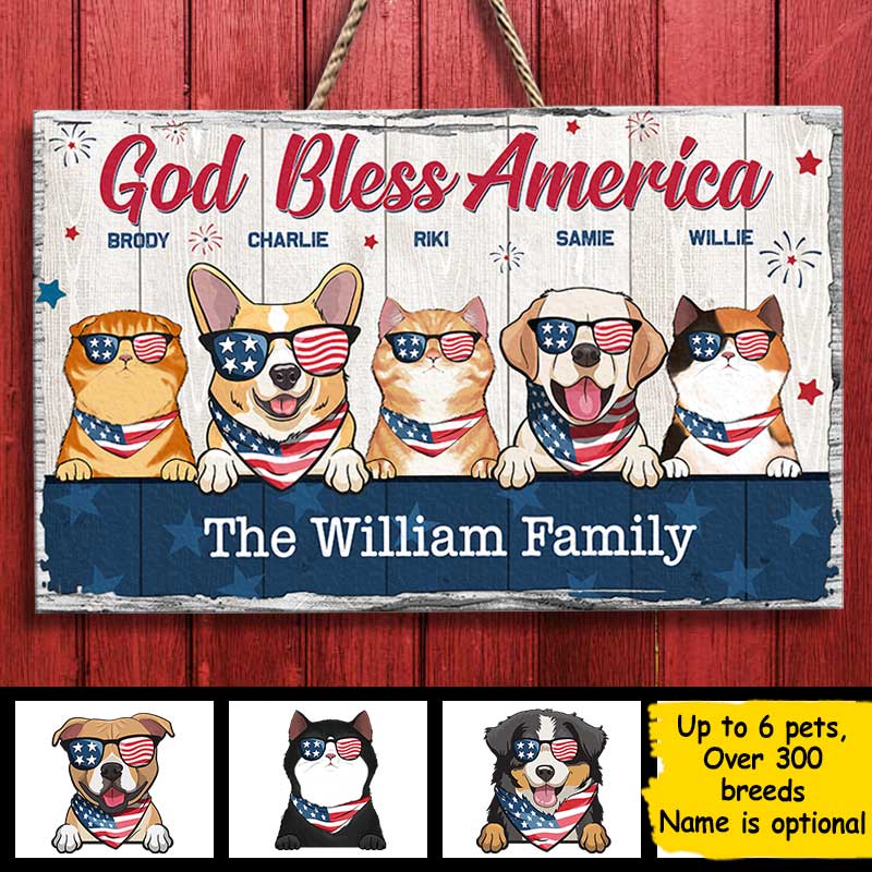God Bless America - 4th Of July Funny Personalized Pet Rectangle Sign