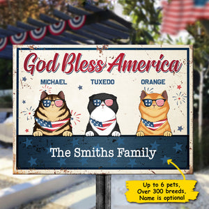 God Bless America - 4th Of July Funny Personalized Pet Metal Sign (Cat & Dog).