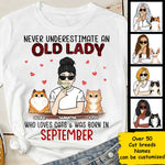 Never Underestimate An Old Lady Who Loves Cats - Personalized Unisex T-Shirt