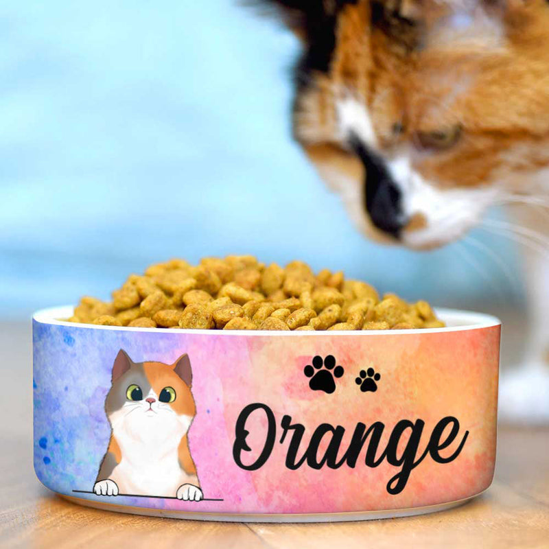 Galaxy Watercolor, Gift For Cat Lovers - Personalized Custom Ceramic Cat Bowls