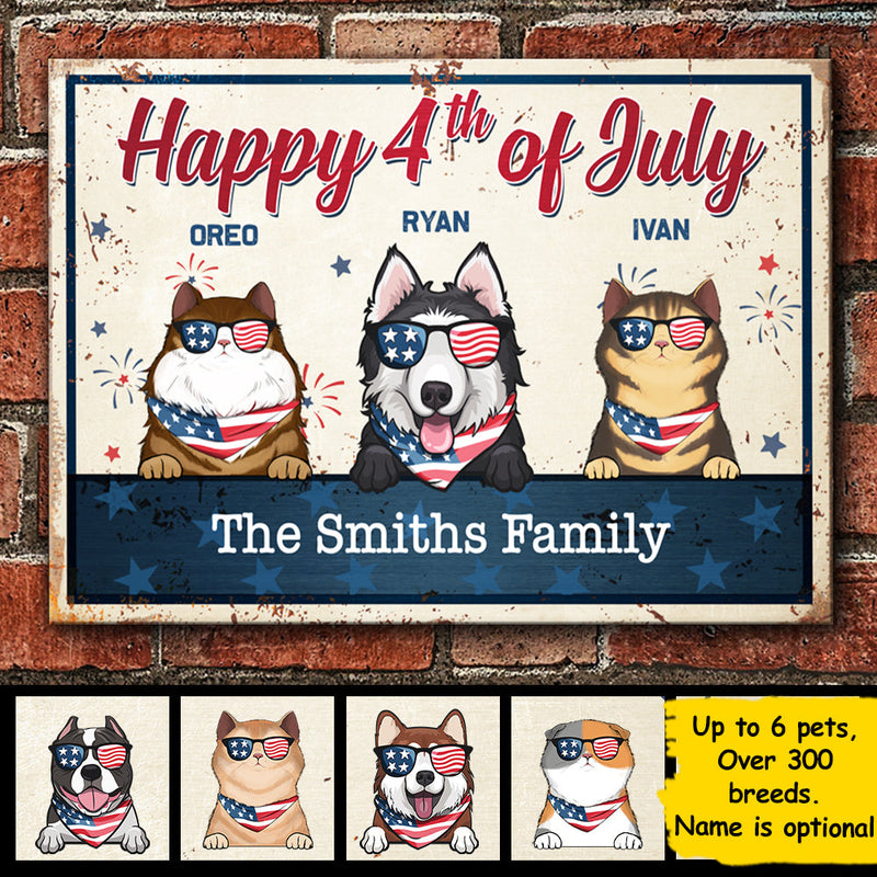 Happy 4th Of July - 4th Of July Funny Personalized Pet Metal Sign (Cat & Dog)
