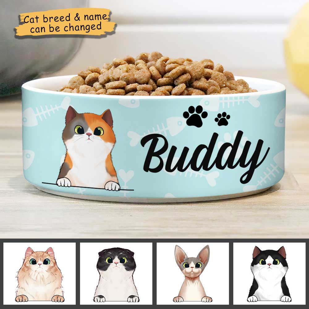 Pastel Blue, Gift For Cat Lovers - Personalized Custom Cat Bowls.