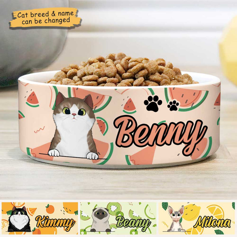 Summer Fruit, Gift For Cat Lovers - Personalized Custom Ceramic Cat Bowls