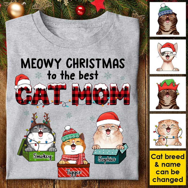 Meowy Christmas To The Best Cat Mom - Personalized Unisex T-Shirt, Hoodie, Sweatshirt