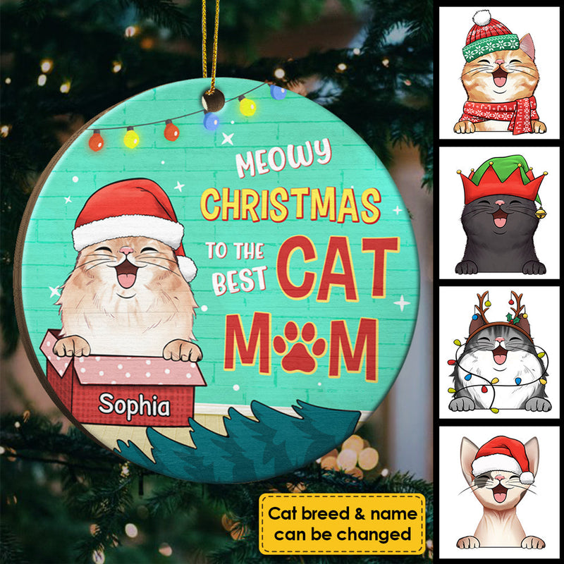 Meowy Woofmas To The Best Mom And Dad - Personalized Custom Round Shaped Wood Christmas Ornament
