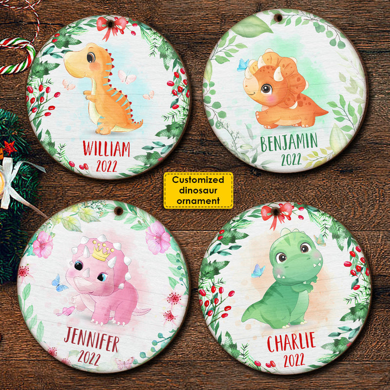 Merry Christmas To Dinosaur Kid - Personalized Custom Round Shaped Wood Christmas Ornament