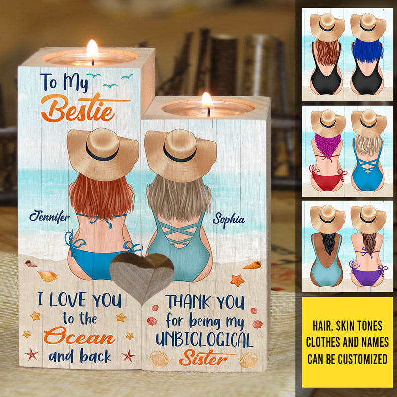 I Love You To The Ocean And Back Thank You For Being My Unbiological Sister - Personalized Candle Holder