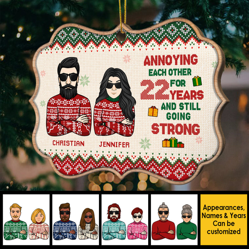 I Survived Many Years With Him And Nothing Can Scare Me - Gift For Couples, Husband Wife, Personalized Custom Benelux Shaped Wood Christmas Ornament