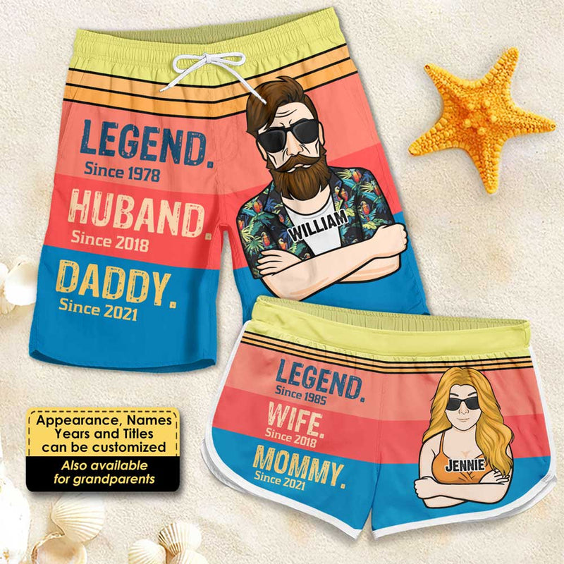 Legend Husband Wife Dad Mom - Personalized Couple Beach Shorts - Gift For Couples, Husband Wife