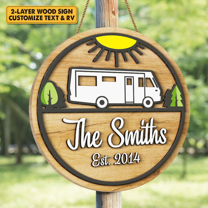 Family Camping Trip - Personalized Shaped Wood Sign, 2 Layers Sign - Gift For Camping Lovers
