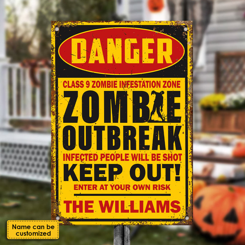 Keep Out Of Zombie Outbreak - Personalized Metal Sign, Halloween Ideas.