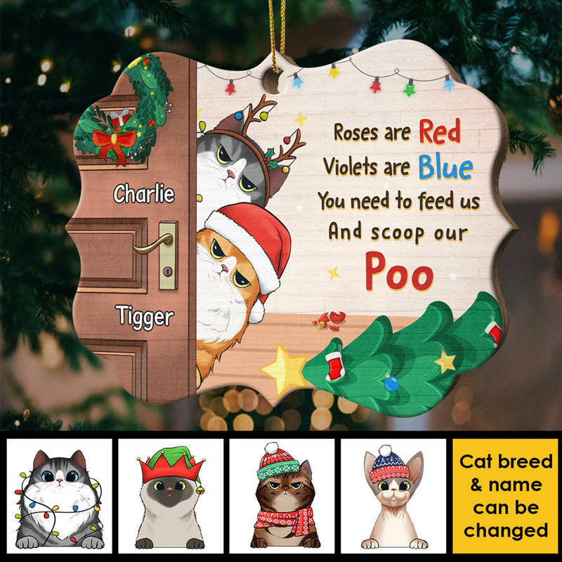 Naughty Cats Behind The Door - Personalized Custom Benelux Shaped Wood Christmas Ornament