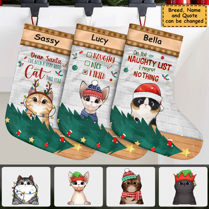 Naughty - Nice - I tried - Cat Christmas Costumes - Personalized Christmas Stocking