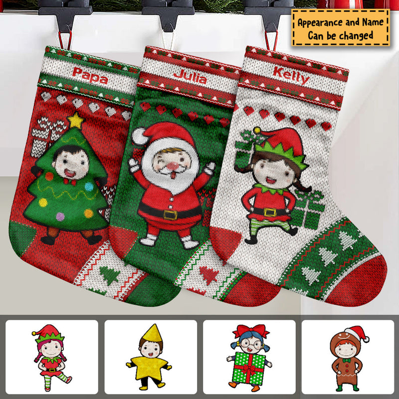 Hand Knitted Family Christmas - Personalized Christmas Stocking