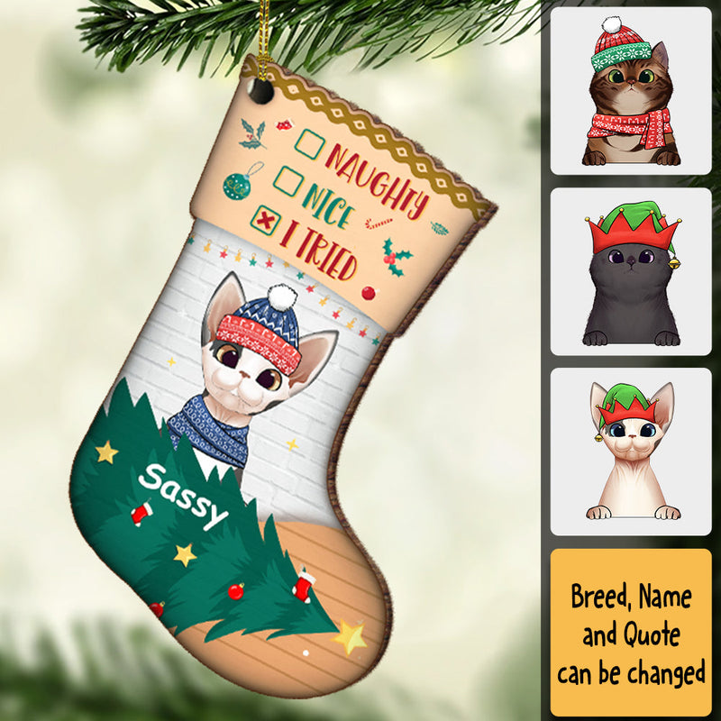 I've Been A Very Good Cat - Dear Santa, Happy Christmas - Personalized Custom Stocking Shaped Wood Christmas Ornament