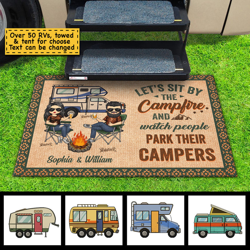 Let's Sit By The Campfire & Watch People - Gift For Camping Couples, Husband Wife, Personalized Decorative Mat