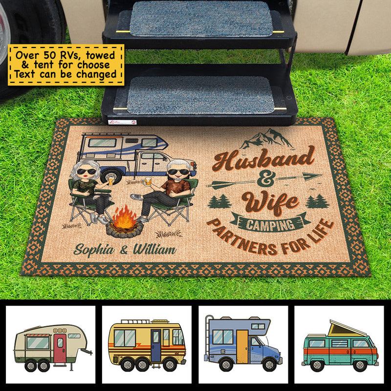 Let's Sit By The Campfire & Watch People - Gift For Camping Couples, Husband Wife, Personalized Decorative Mat