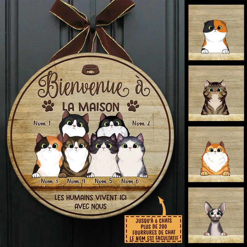 Bienvenue À La Maison - Plaque De Porte Humoristique De Chien À Personnaliser, Funny Personalized Cat Door Sign French