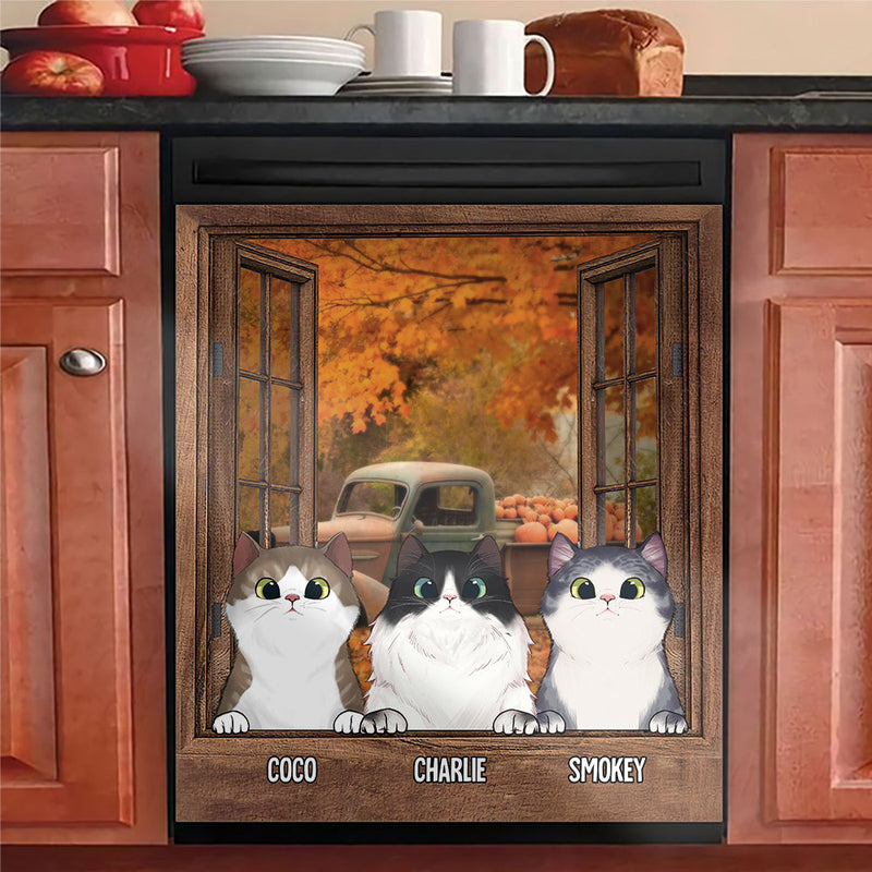 Fall Scenery Cats By The Window - Personalized Dishwasher Cover