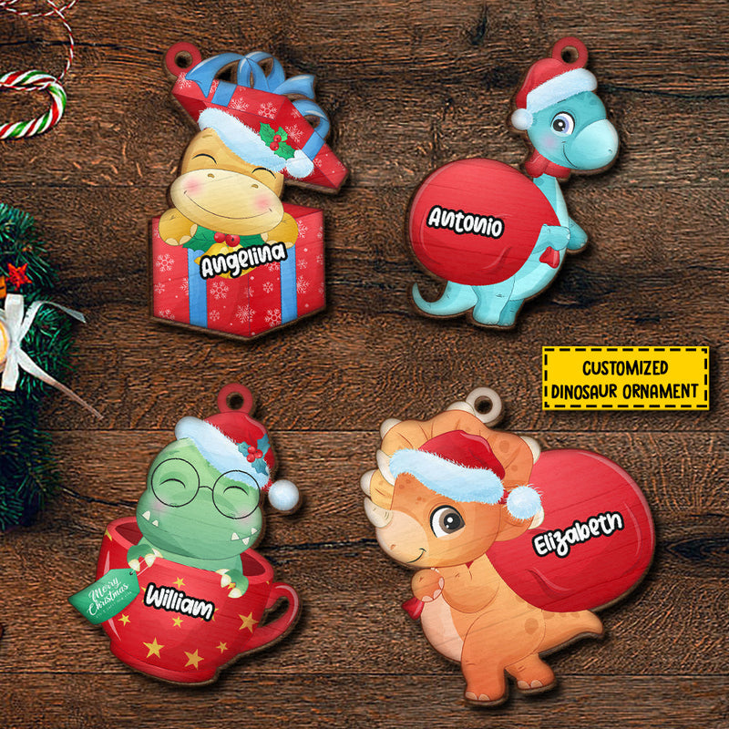 Happy A Roarrrsome Christmas - Personalized Custom Dino Shaped Wood Christmas Ornament