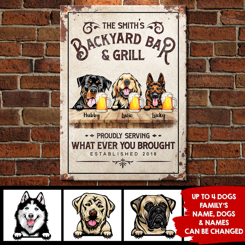 Family Backyard Bar & Grill - Funny Personalized Dog Metal Sign