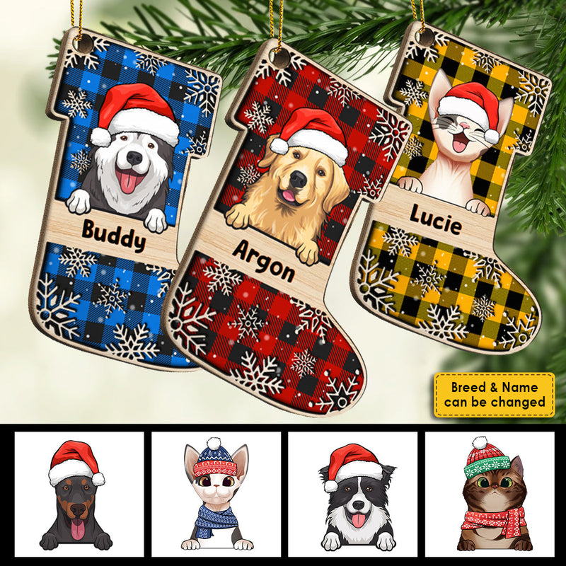Have A Magical Holiday Season - Happy Cats And Dogs - Personalized Custom Stocking Shaped Wood Christmas Ornament