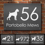 White Dog Silhouette Modern House Number - Personalized Metal Sign